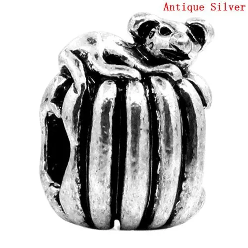 Cat Sitting on Pumpkin Bead Spacer for Snake Chain Charm Bracelet