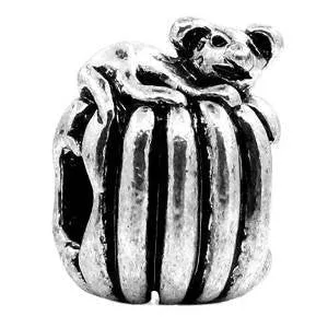 Cat Sitting on Pumpkin Bead Spacer for Snake Chain Charm Bracelet