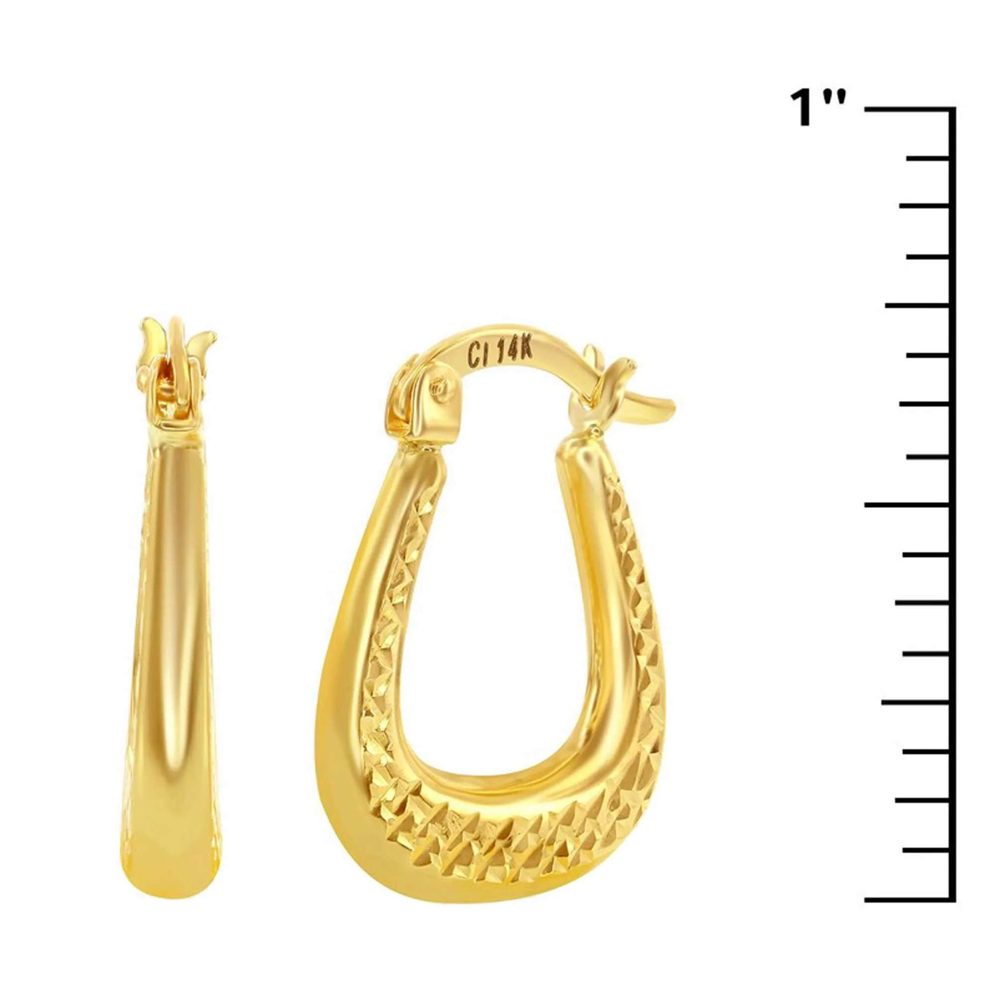 Classic Gold  Women's Earrings - 14K Yellow Gold Diamond-Cut Oval Hoop | 14A-113