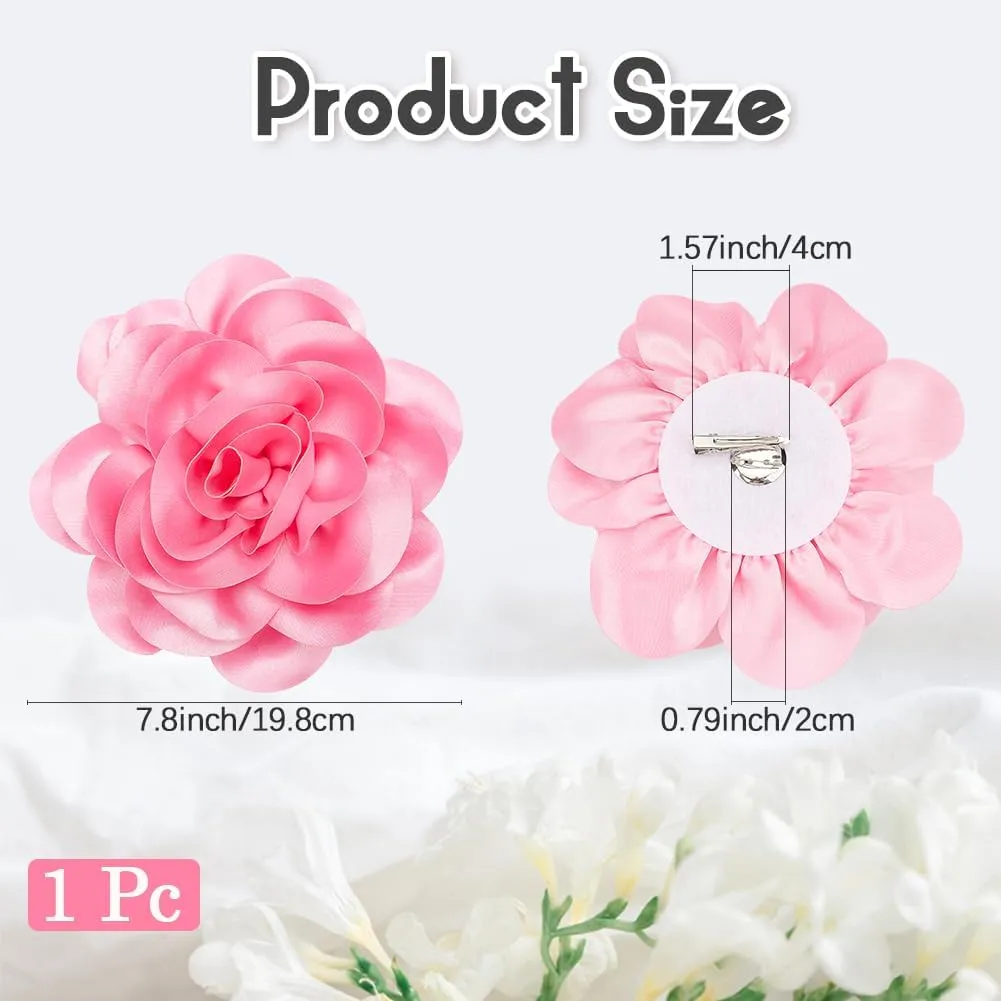 CREATCABIN 20cm Big Flower Brooch Purple Extra Large Camellia Brooch Pins for Clothes Removable Satin Fabric Lapel Pins Brooch for Women Dresses Wedding Party Banquet Suit Accessories Jewelry Gifts