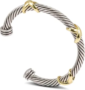 Cuff Bracelet for Women Twisted Cable Bracelet Two Tone Charm Bangle Bracelet Silver Vintage Bracelets Jewelry for Women