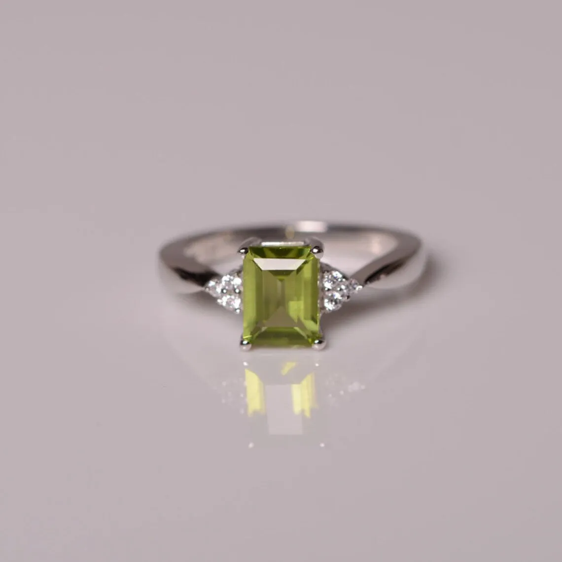 Cute Emerald Cut Peridot Ring - 925 Solid Sterling Silver Ring