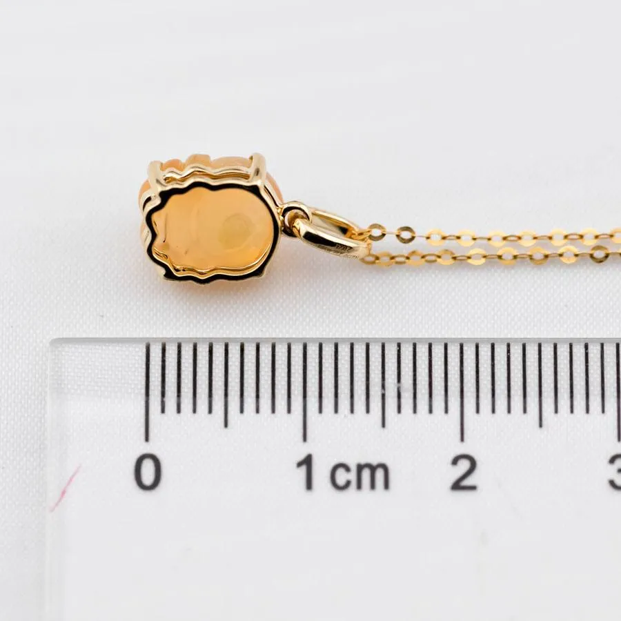 Cute Handcarved Mexican Fire Opal Octopus Pendant Necklace 18K Gold
