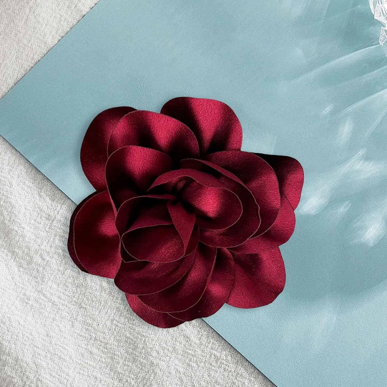 Dainty Satin Fabric Flower Brooches for Women Large Rose Floral Brooch for Party Dance Wedding Banquet Elegant Camellia Fashion Brooch Pin for Women Girl 5.5inch