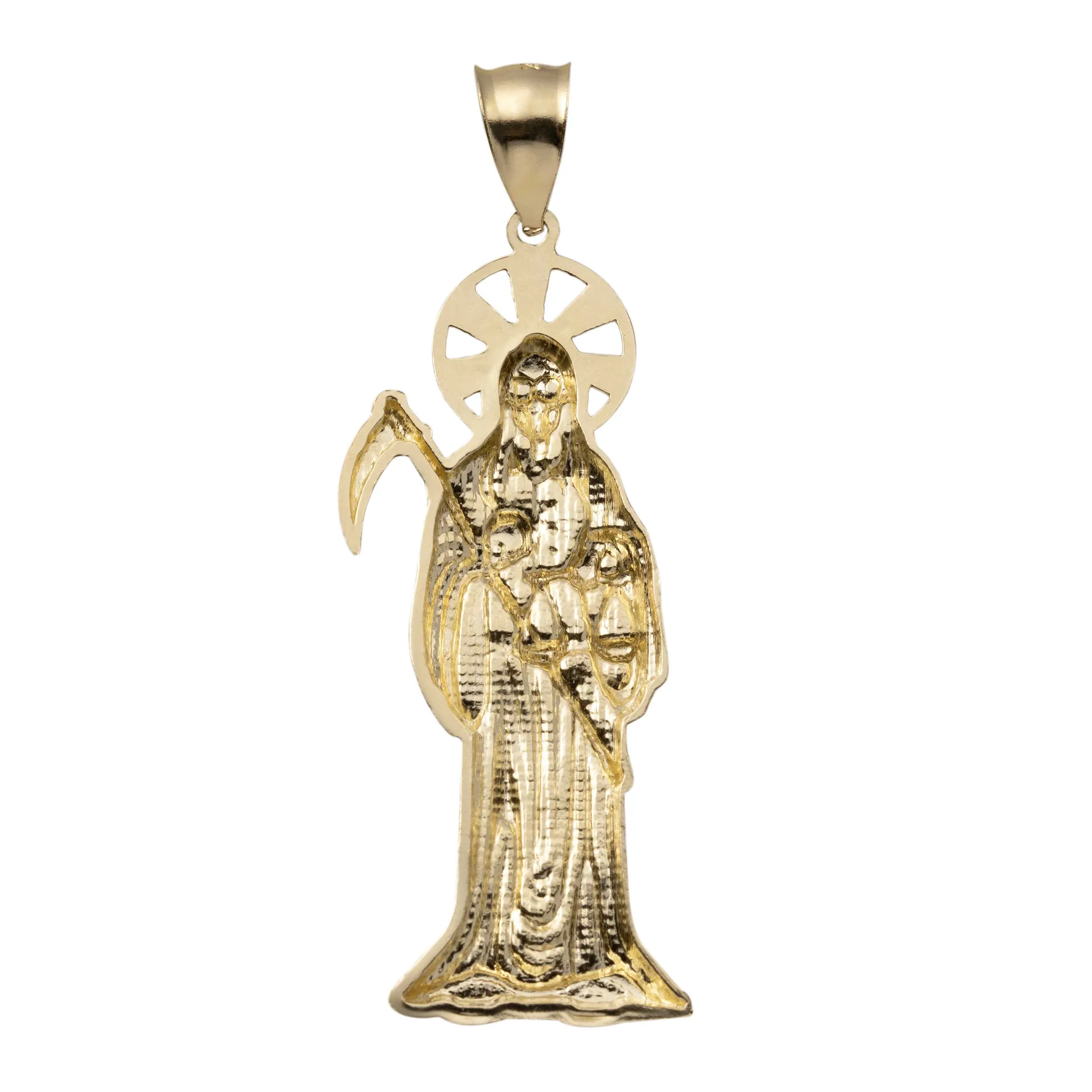 Diamond-Cut Santa Muerte Angel of Death Pendant 10K Yellow Gold