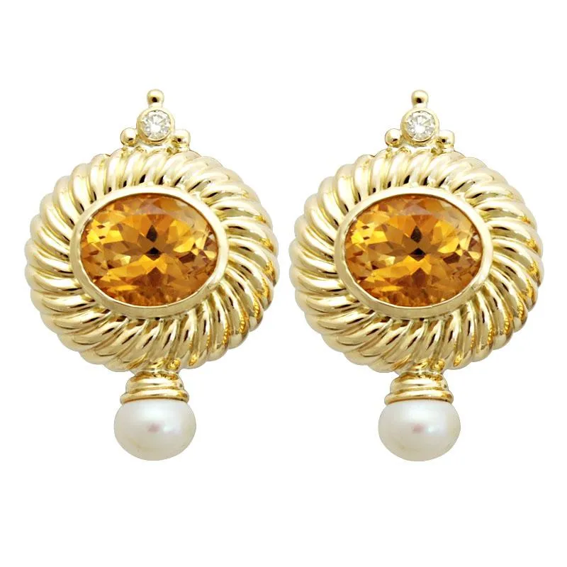 Earrings-Citrine, Pearl and Diamond  (1716E)