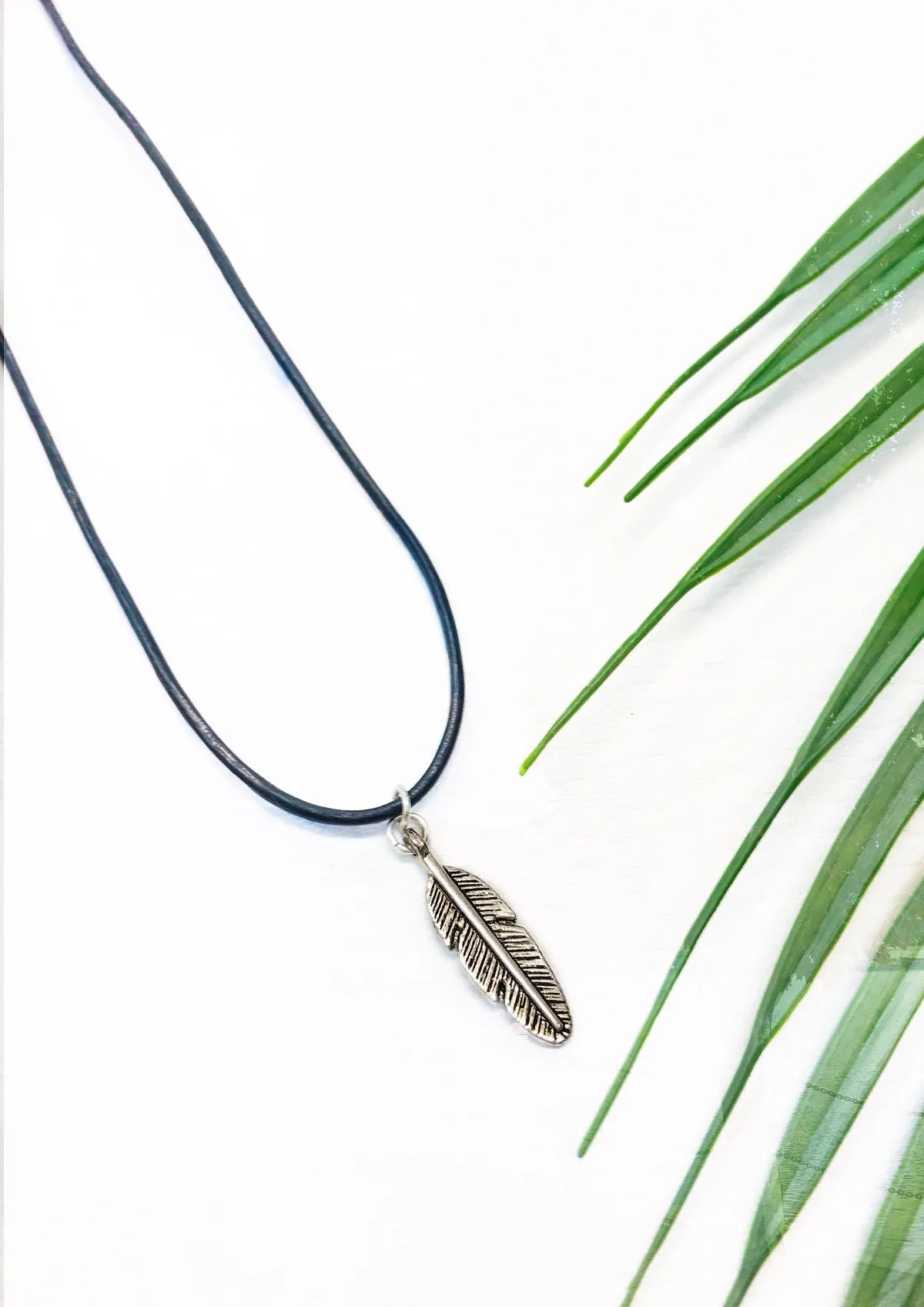 Feather Black Cord Necklace