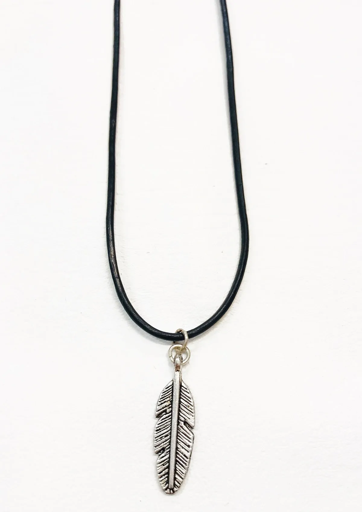 Feather Black Cord Necklace
