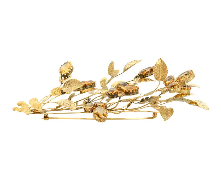 Georgian Citrine Trembler Floral Spray Brooch