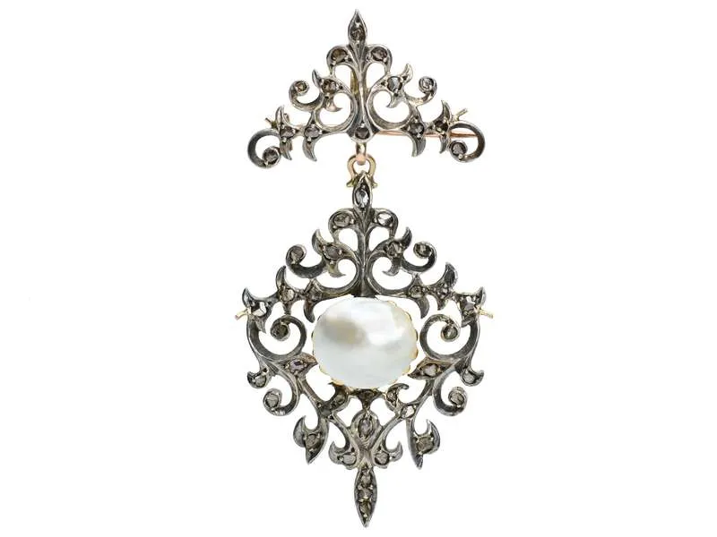 Georgian Mabe Pearl Diamond Pendant Brooch