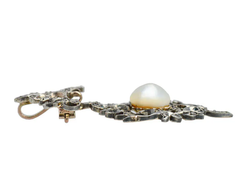 Georgian Mabe Pearl Diamond Pendant Brooch