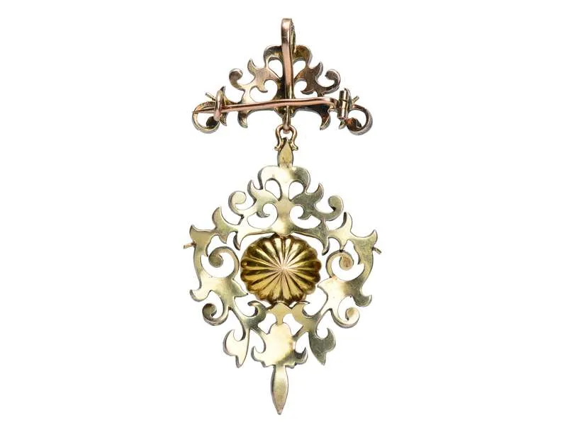 Georgian Mabe Pearl Diamond Pendant Brooch