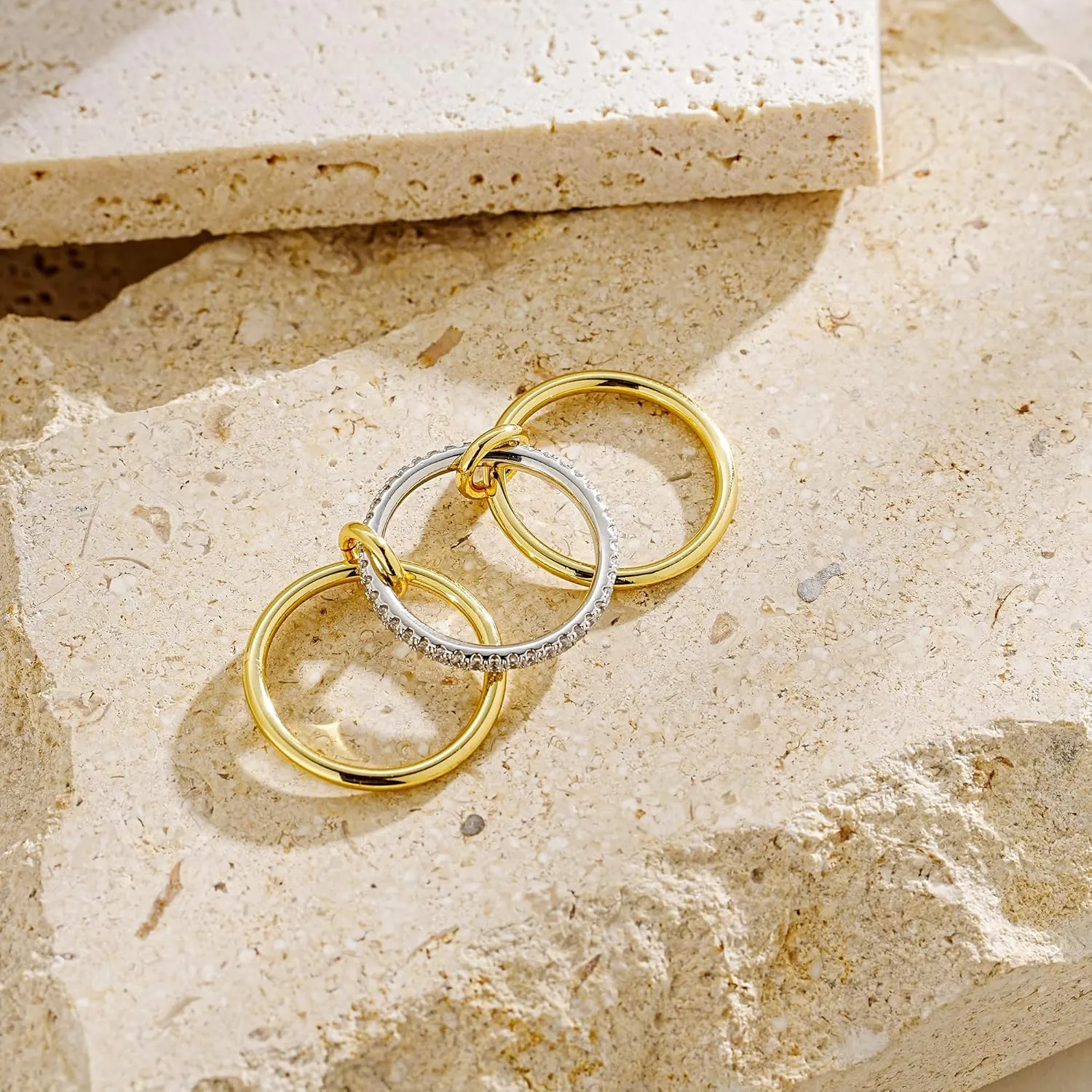Gold Rings for Women14K Plated Gold Cubic Zirconia Stackable Interlocked Rings Dainty Bands Stacking Thumb Statement Rings Set Non Tarnish Jewelry