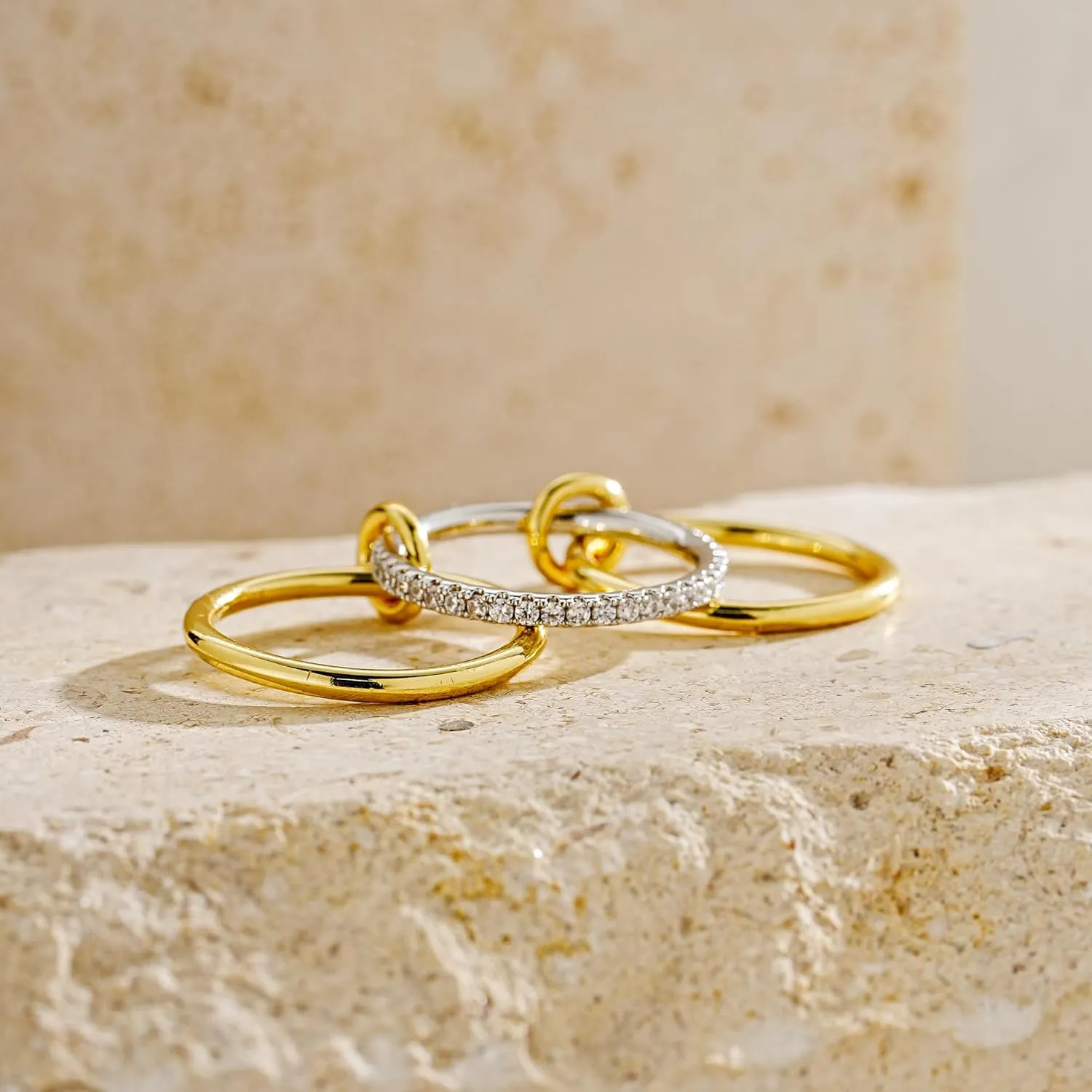 Gold Rings for Women14K Plated Gold Cubic Zirconia Stackable Interlocked Rings Dainty Bands Stacking Thumb Statement Rings Set Non Tarnish Jewelry