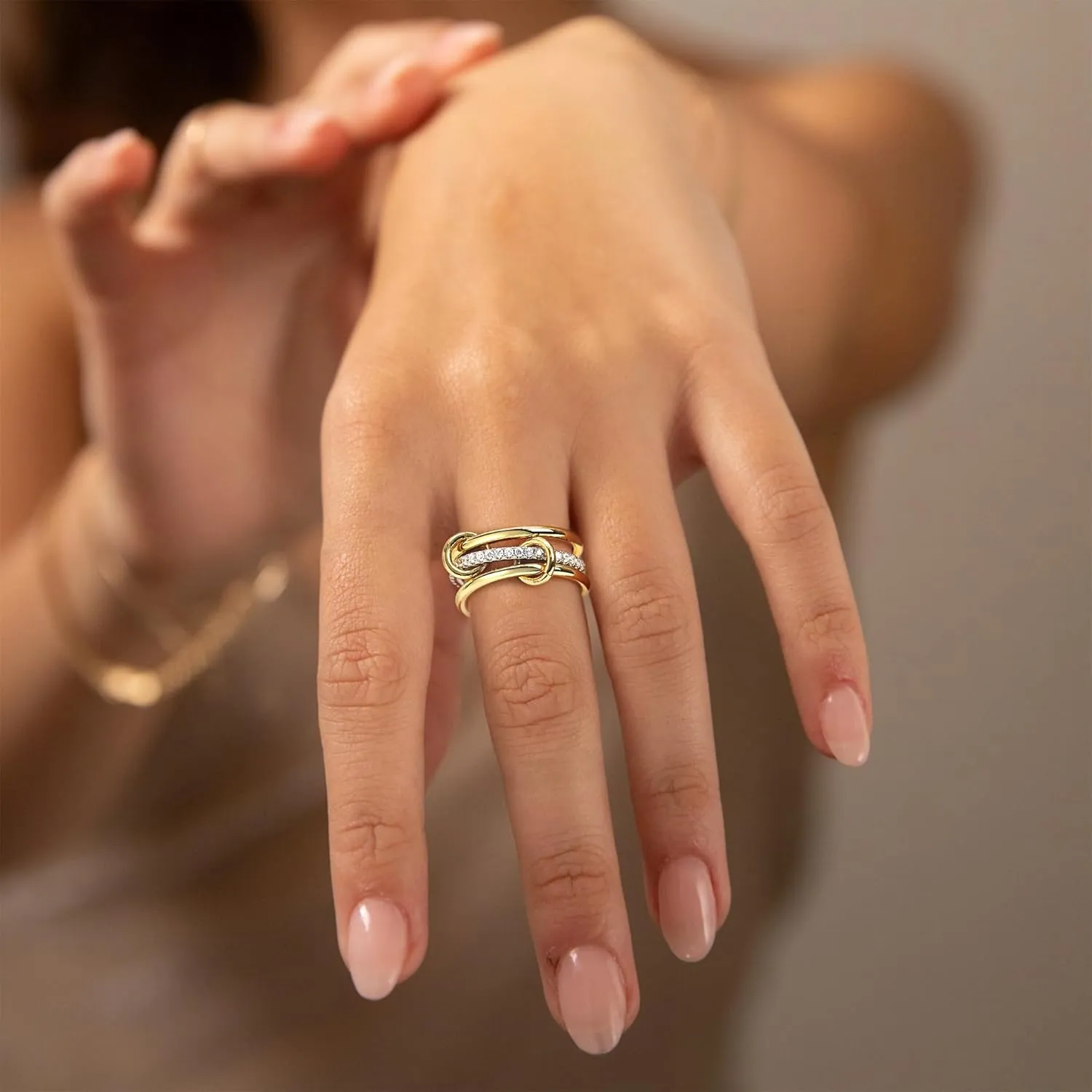 Gold Rings for Women14K Plated Gold Cubic Zirconia Stackable Interlocked Rings Dainty Bands Stacking Thumb Statement Rings Set Non Tarnish Jewelry