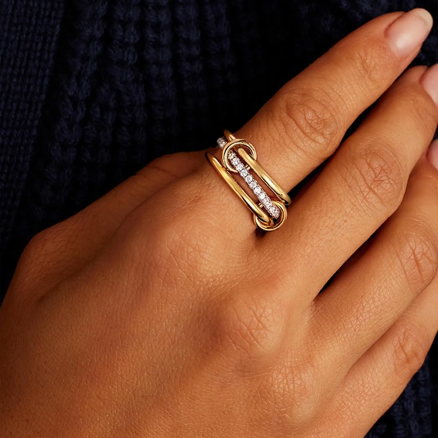 Gold Rings for Women14K Plated Gold Cubic Zirconia Stackable Interlocked Rings Dainty Bands Stacking Thumb Statement Rings Set Non Tarnish Jewelry