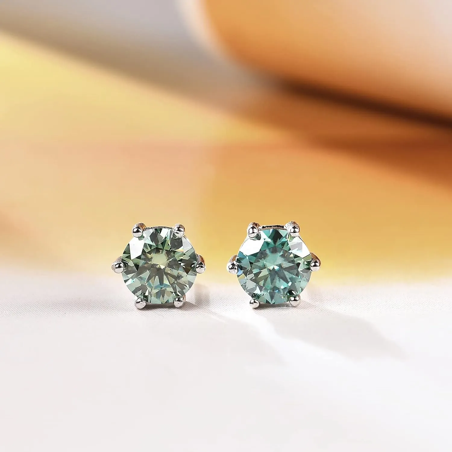 Green Moissanite Earrings - 6 Prong Green Stud Earrings 14k White Gold Green Earrings 925 Sterling Silver Moissanite Jewelry Gifts for Christmas
