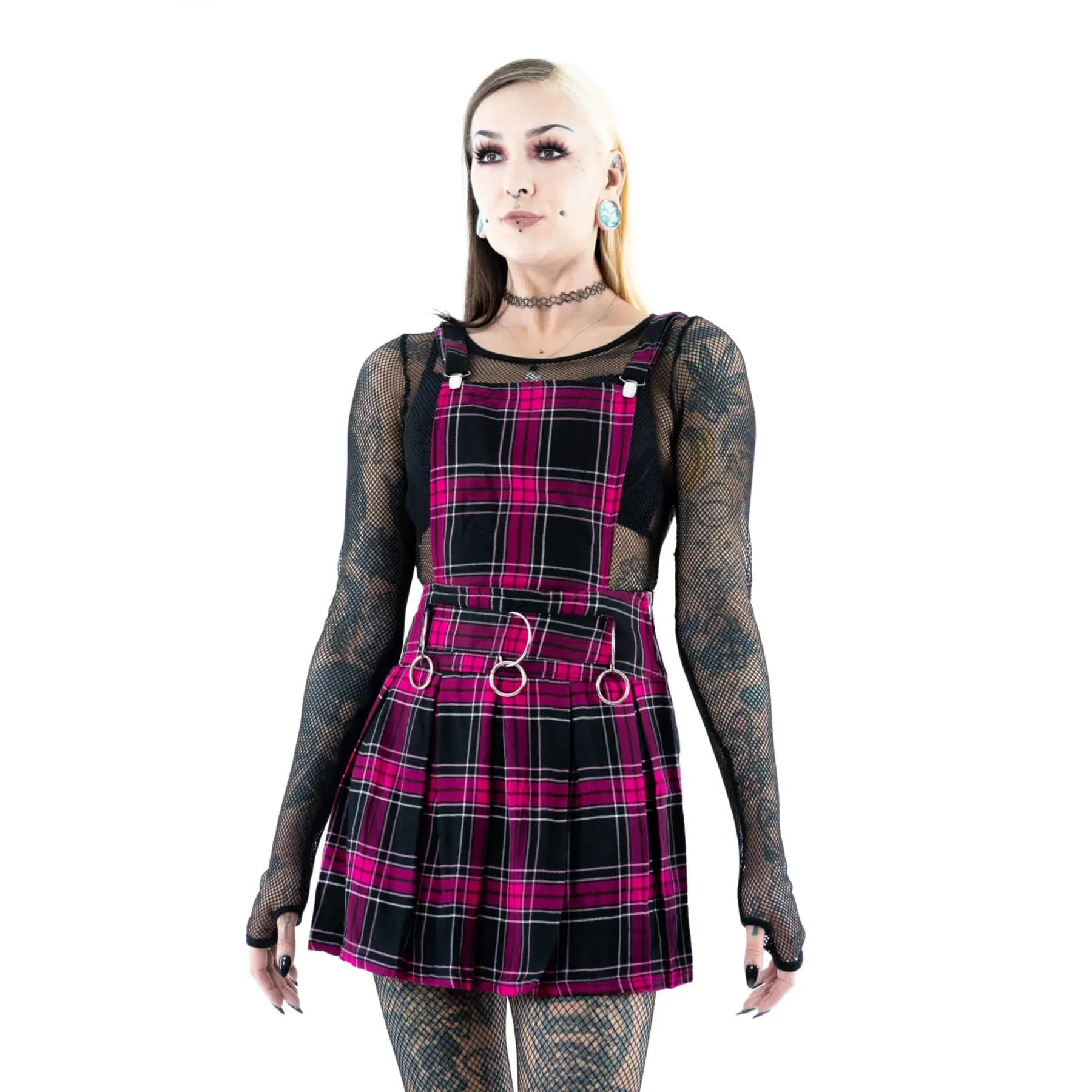 Heartless Black and Pink Tartan Faye Pinafore Dress