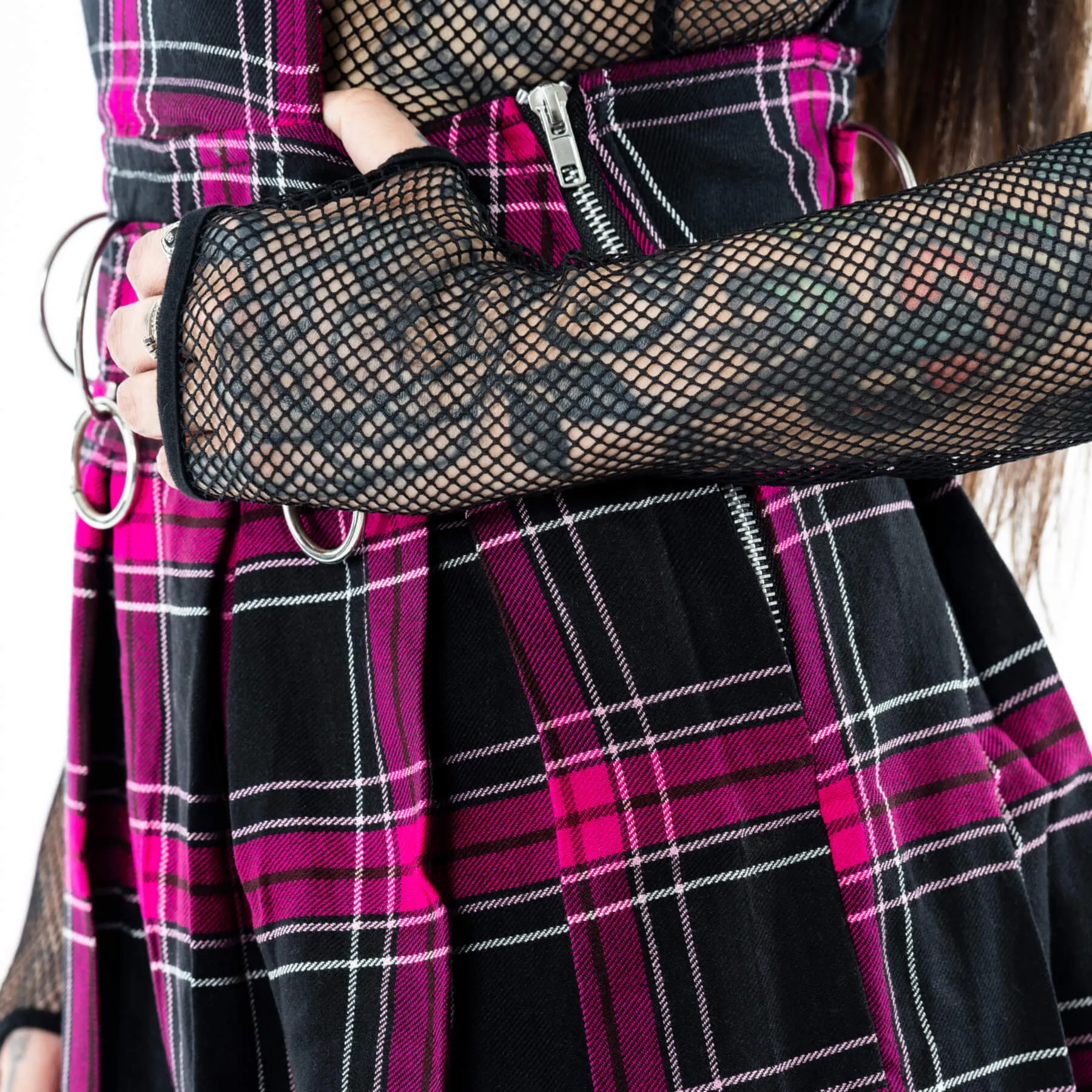 Heartless Black and Pink Tartan Faye Pinafore Dress