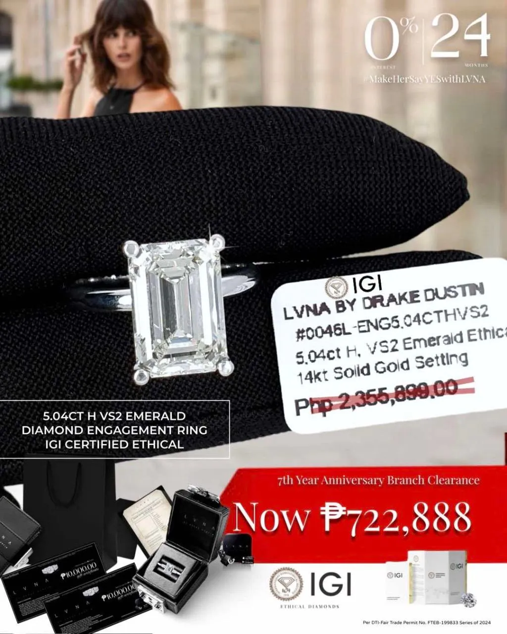 IGI CERTIFIED | 5.04ct H VS2 Emerald Cut Diamond Engagement Ring 14kt
