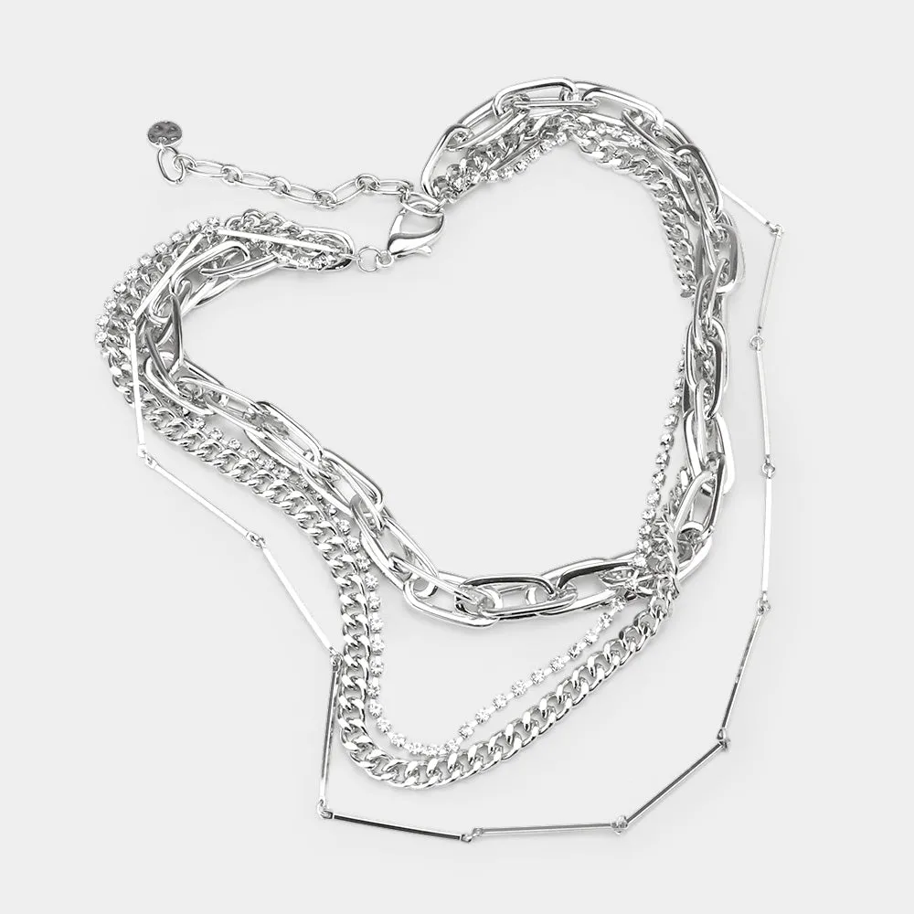 iLLASPARKZ Layered Rhinestone Metal Chain Link Necklace