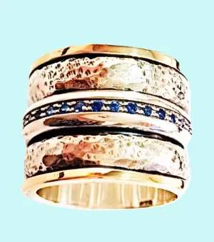 Israel Silver Gold Spinner ring, CZ zircons fidget ring for woman