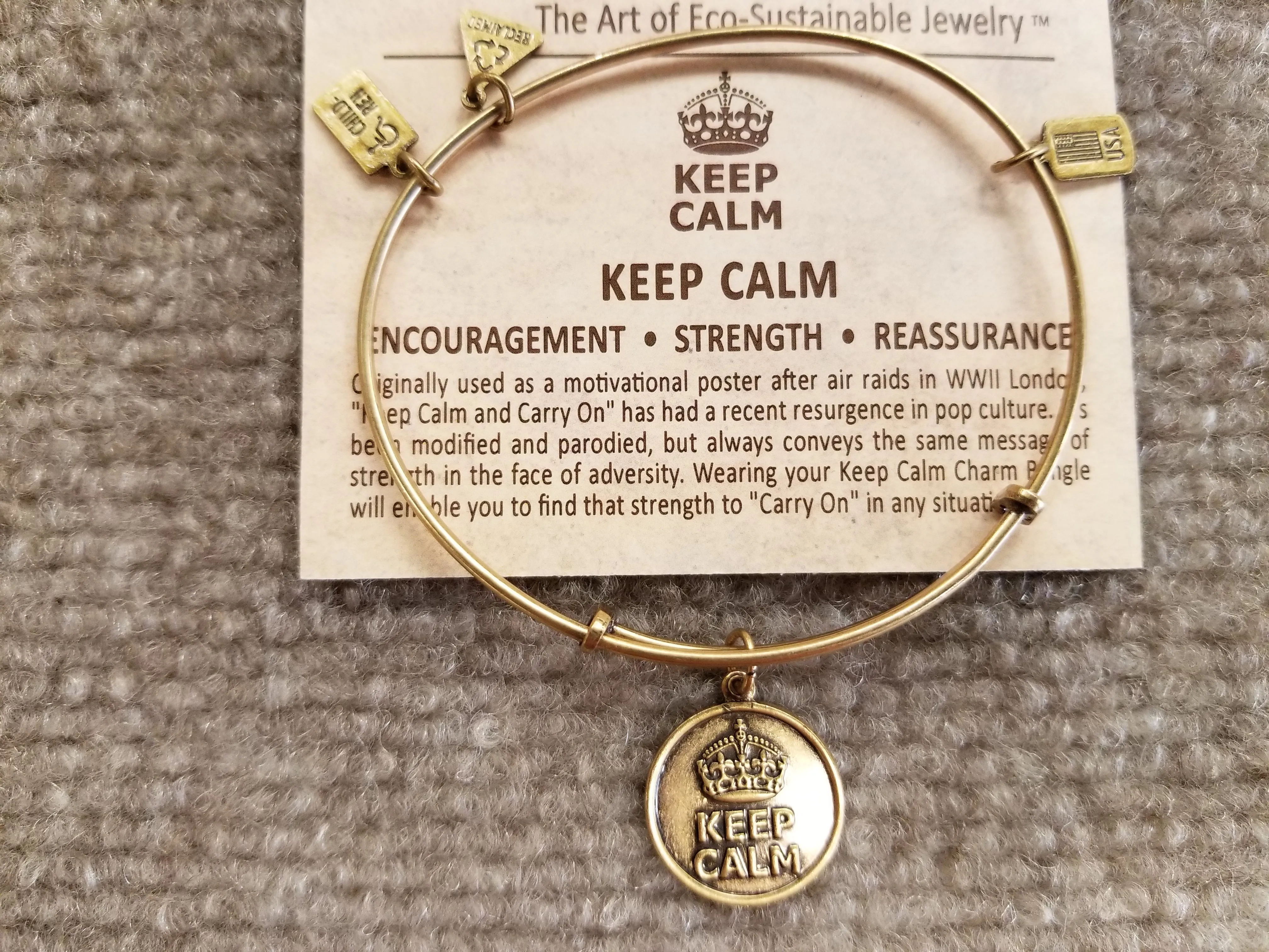 Keep Calm Brass Expandable Charm Bracelet Wind And Fire