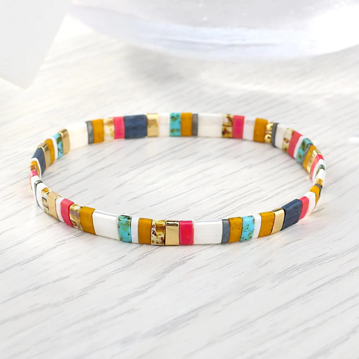KELITCH New Miyuki Tila Bead Bracelets Charm Stretch Bracelets Stackable Wrap Bracelets for Women Jewelry