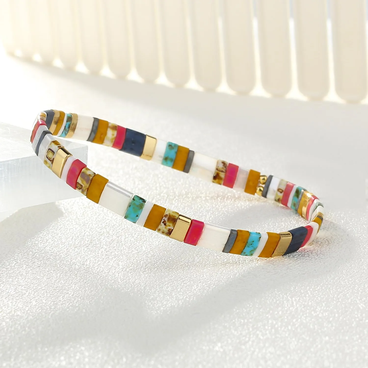 KELITCH New Miyuki Tila Bead Bracelets Charm Stretch Bracelets Stackable Wrap Bracelets for Women Jewelry