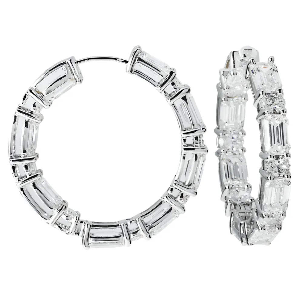 Lexy 12 Carats Lab Grown Round & Emerald Cut Diamond Inside Out Hoop Earrings in 14k White Gold