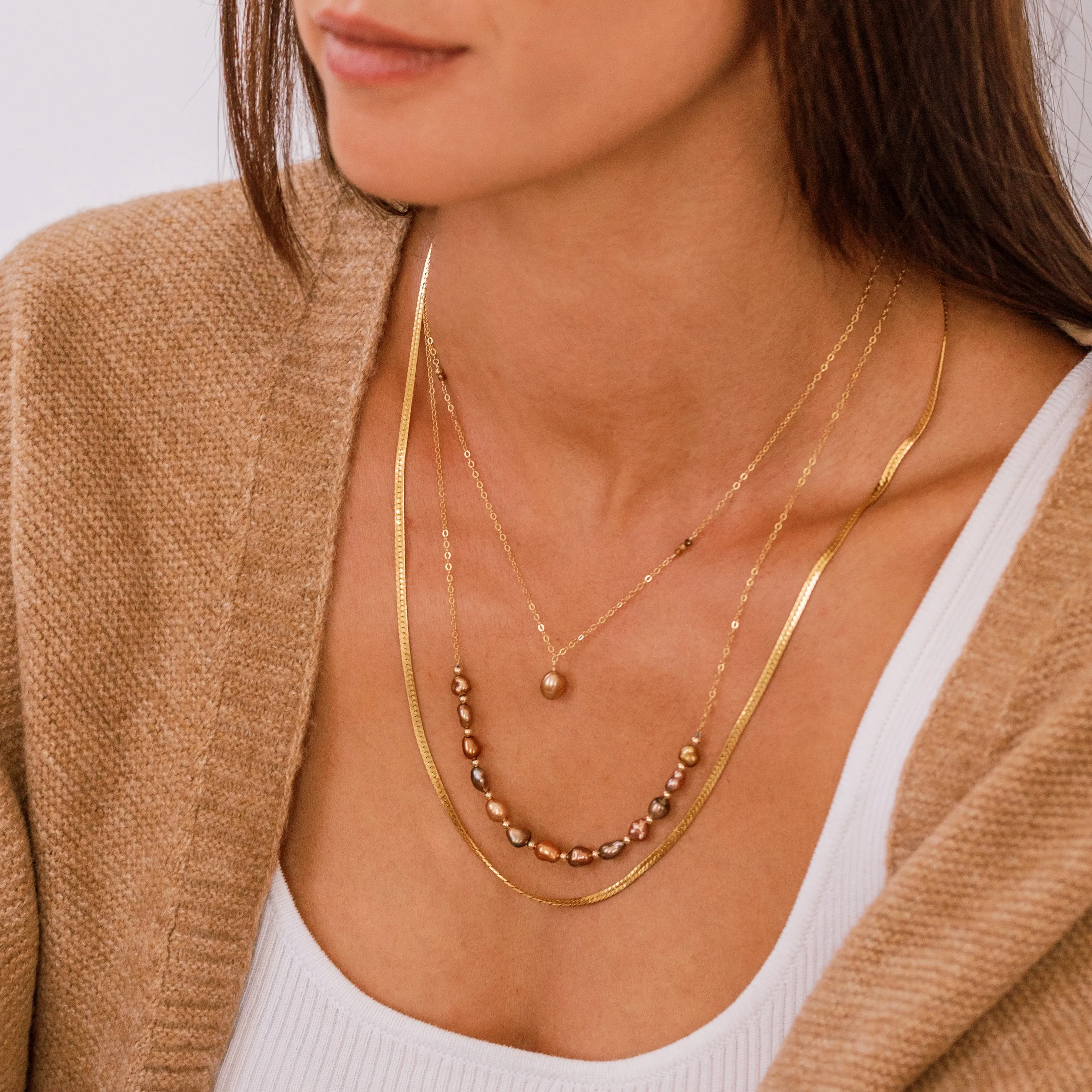Long Thin Herringbone Necklace