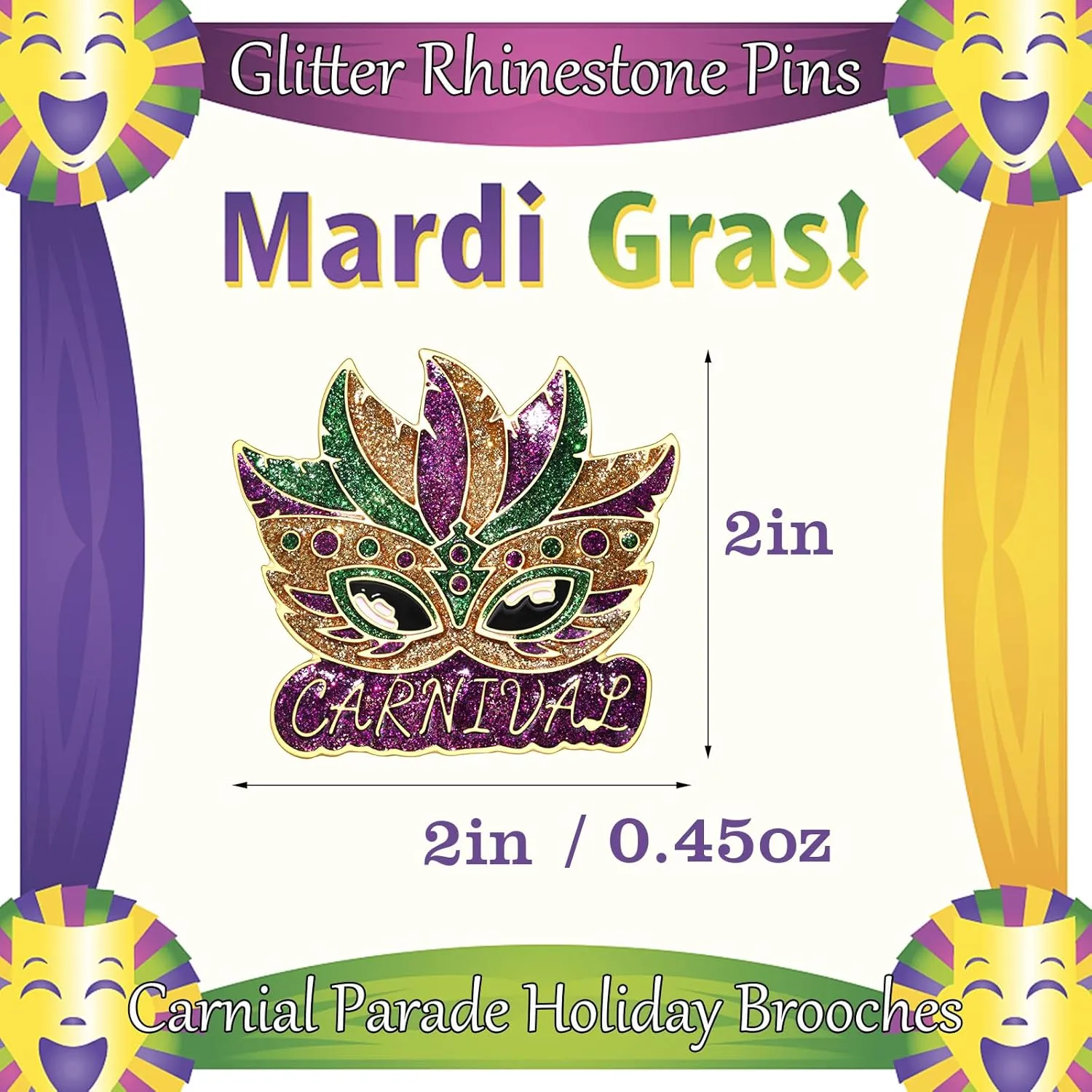 Mardi Gras Brooches for Women Glitter Rhinestone Mask Fleur-De-Lis Crown Jester Brooch Lapel Pins Bulk Carnival Badges Festival Parade Party Brooches Mardi Gras Decorations Accessories Gift