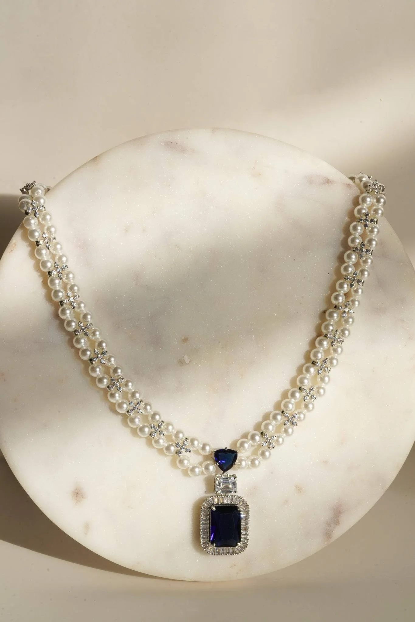 Maya - Pearl & Diamante Accent Mala Necklace Set