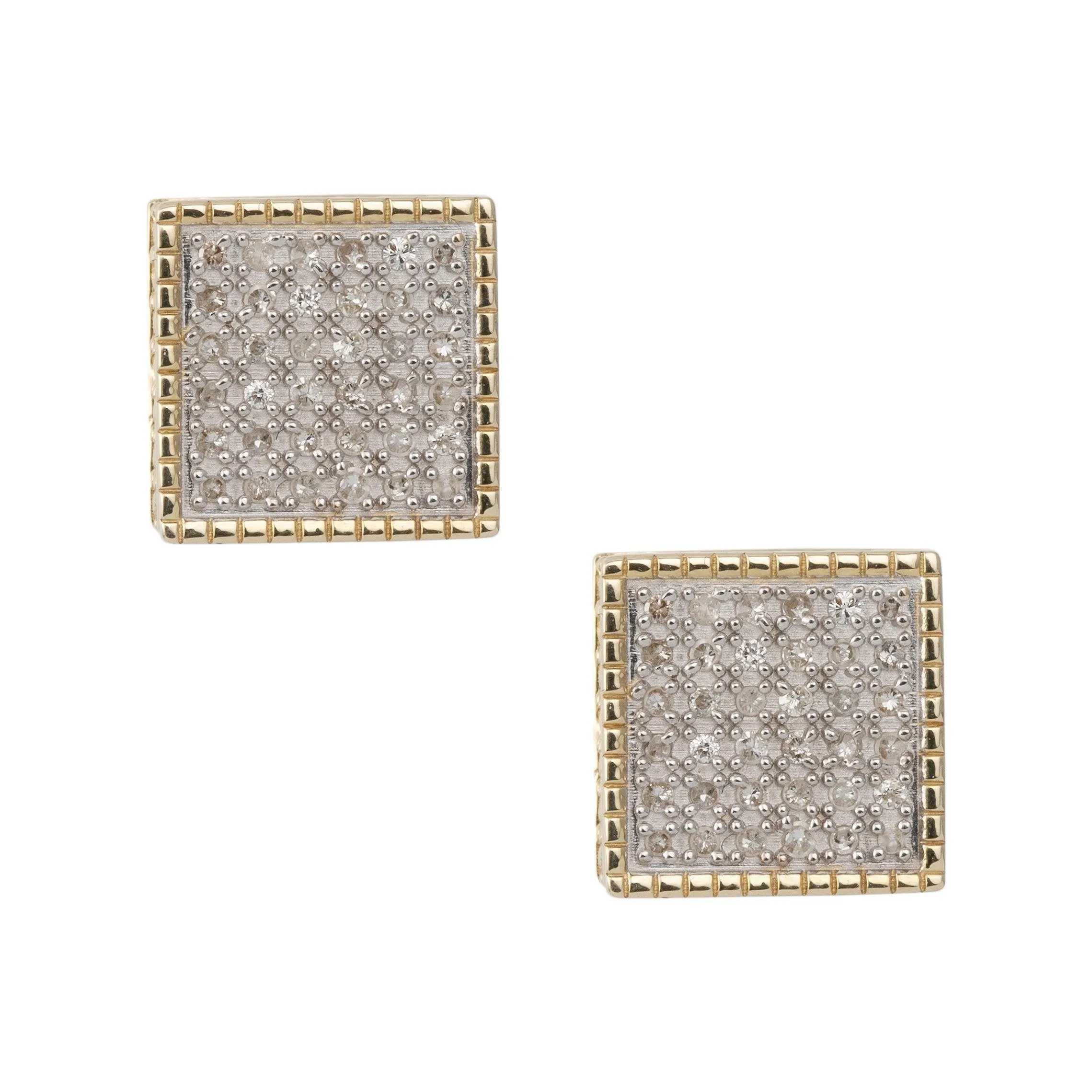 Men's Framed Square Micro-Pavé Diamond Stud Earrings 0.33ct 10K Yellow Gold