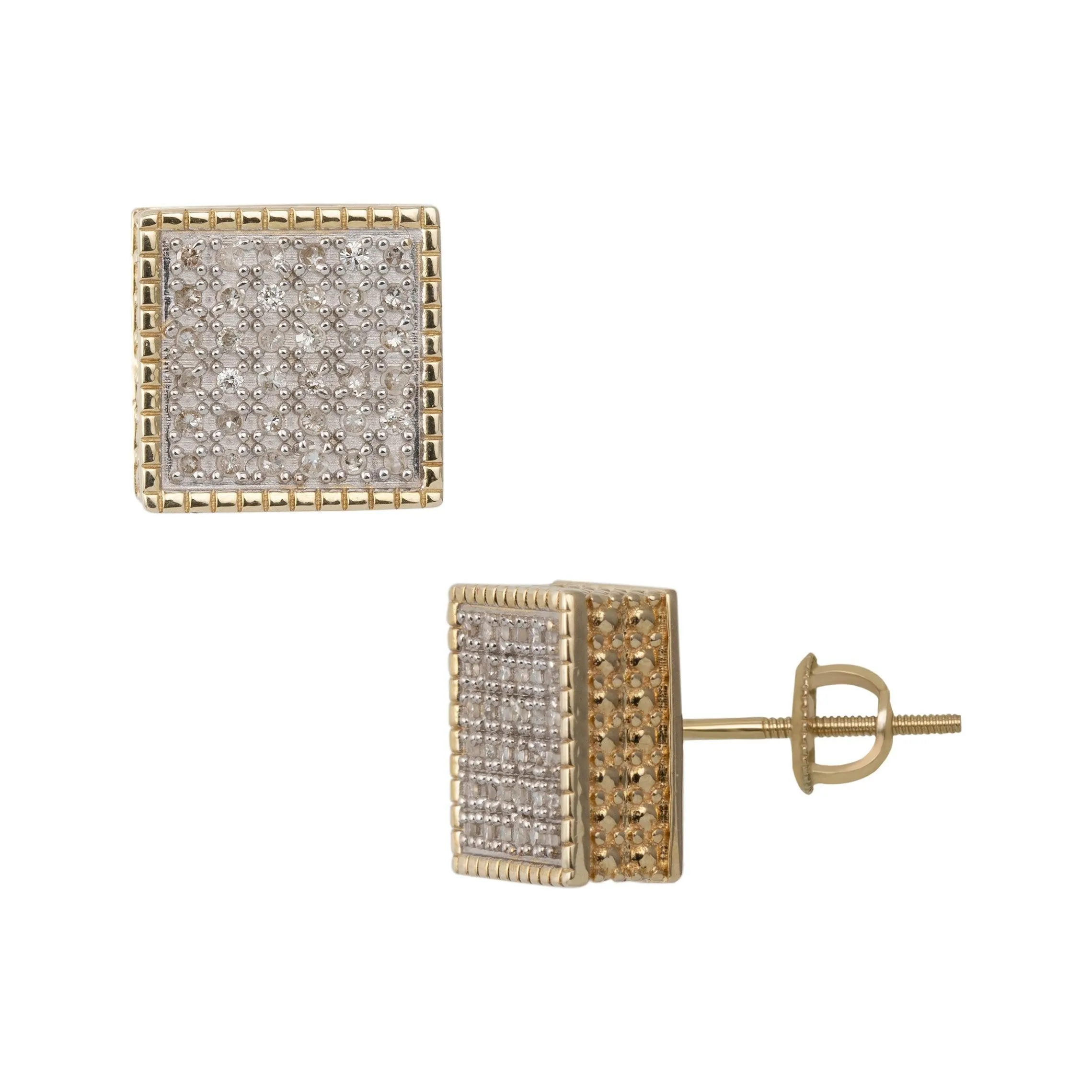 Men's Framed Square Micro-Pavé Diamond Stud Earrings 0.33ct 10K Yellow Gold