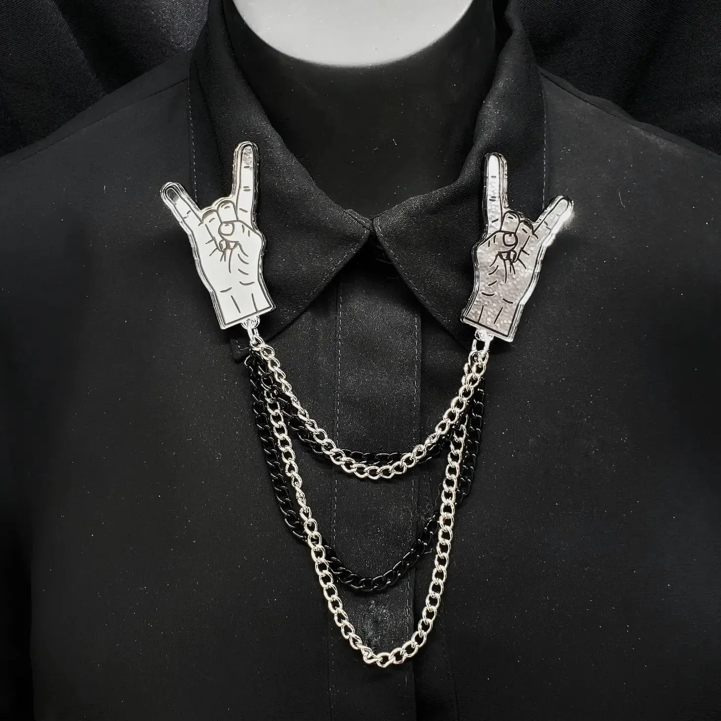 Mirrored Metal Hand Collar Pins