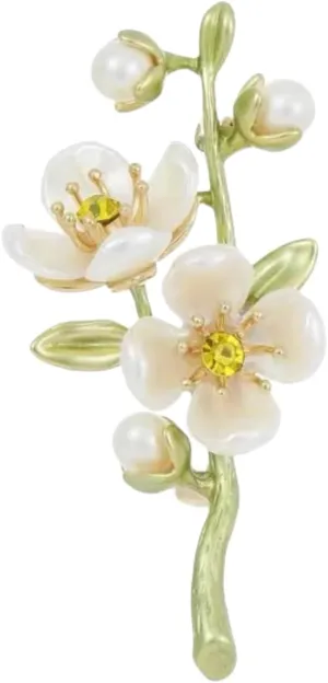 MLEPUS Pearl Flower Brooch Pin for Women Girls Gold plated Fashion Elegant Green Leaf Botanical Flower Brooch Lapel Brooch Dress Accessories Cute Wedding Valentine's Day Birthday Jewelry Gift Souvenir