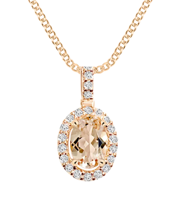 Morganite Pendant - 9ct Rose Gold Morganite and Diamond Pendant - 769124