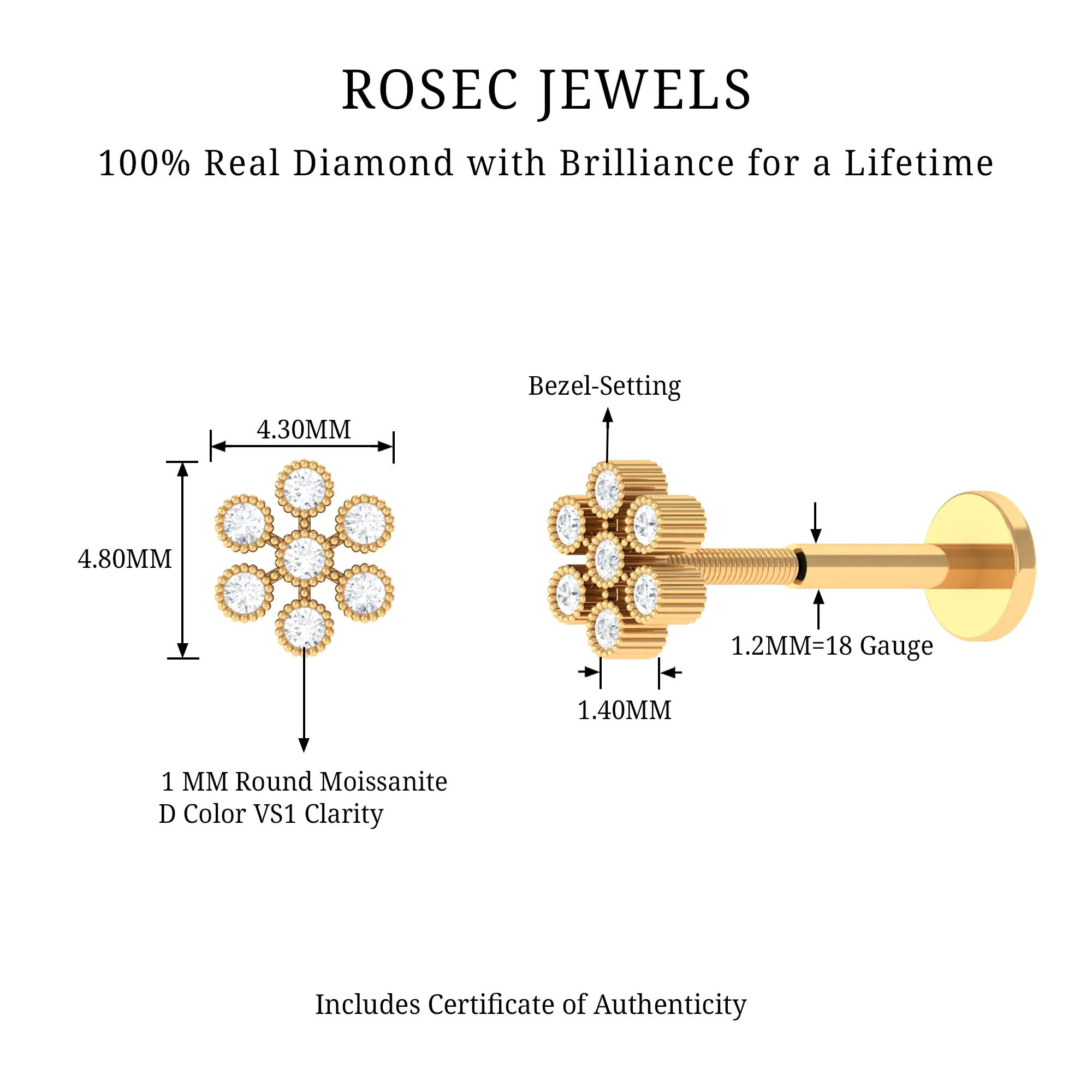 Natural Diamond Flower Earring in Beaded Bezel Setting