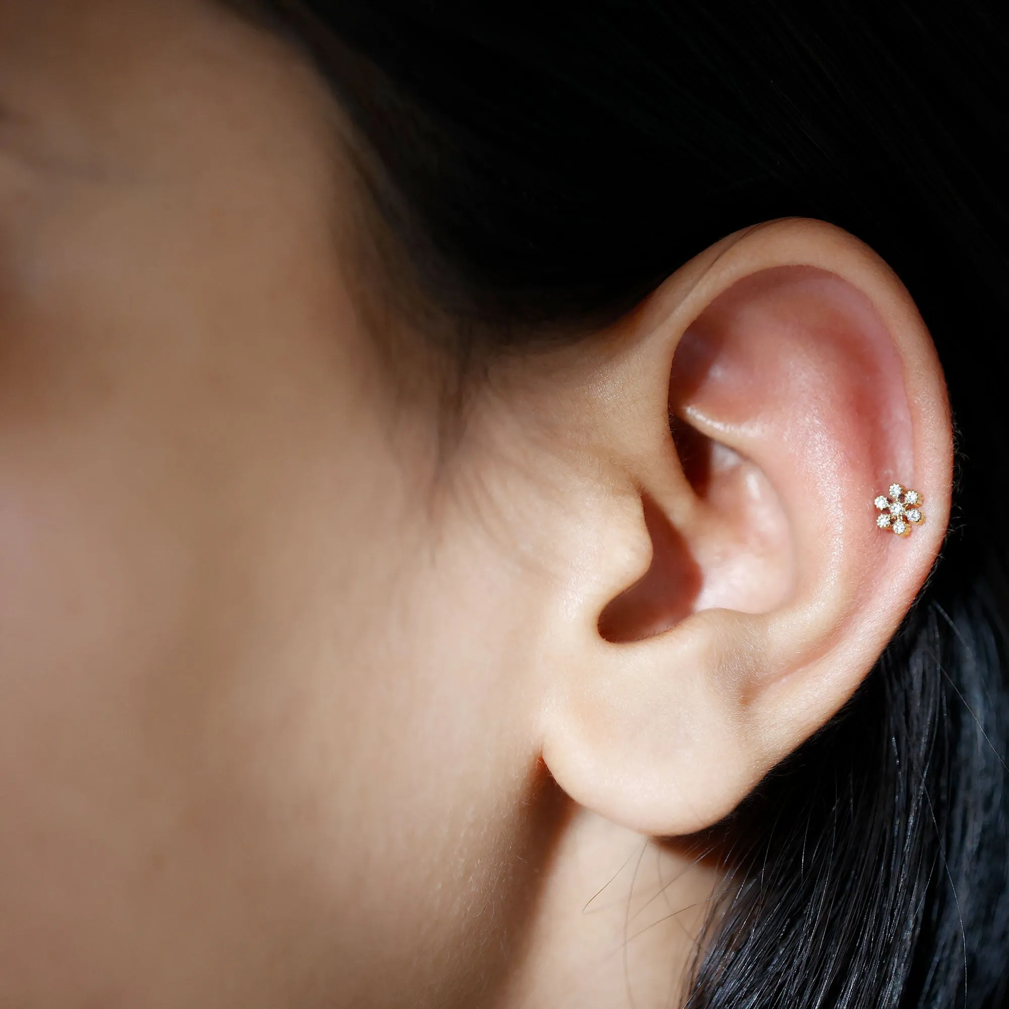 Natural Diamond Flower Earring in Beaded Bezel Setting