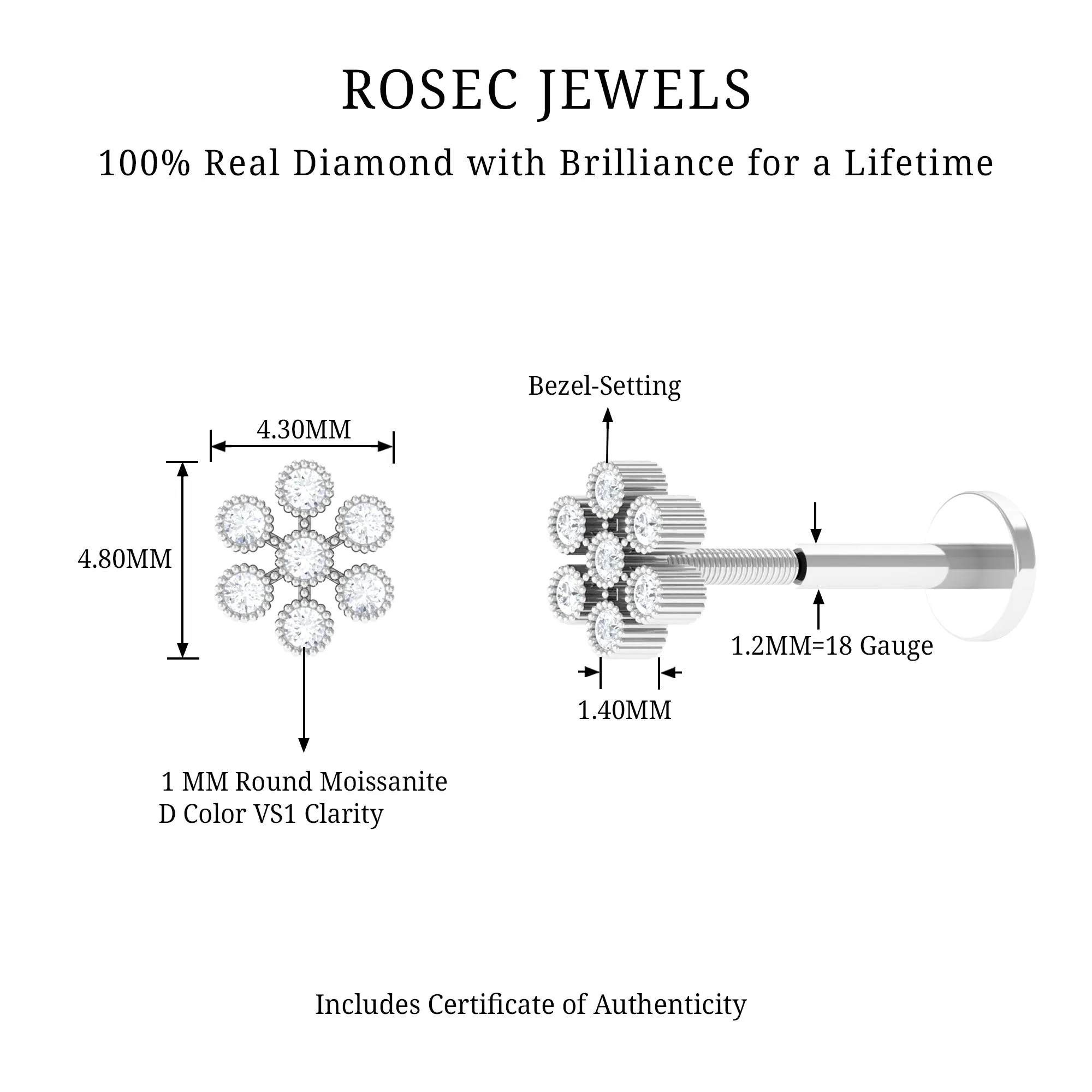 Natural Diamond Flower Earring in Beaded Bezel Setting