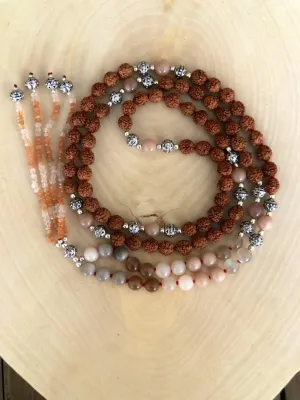Natural Rudraksha and Multi moonstone 8mm 108 Mala Beads, Spiritual, Meditation Beads, Reiki, Japa Mala, Buddhist Prayer Beads, Yoga Bracelet, healing beads LKMALA-RRGU-3534