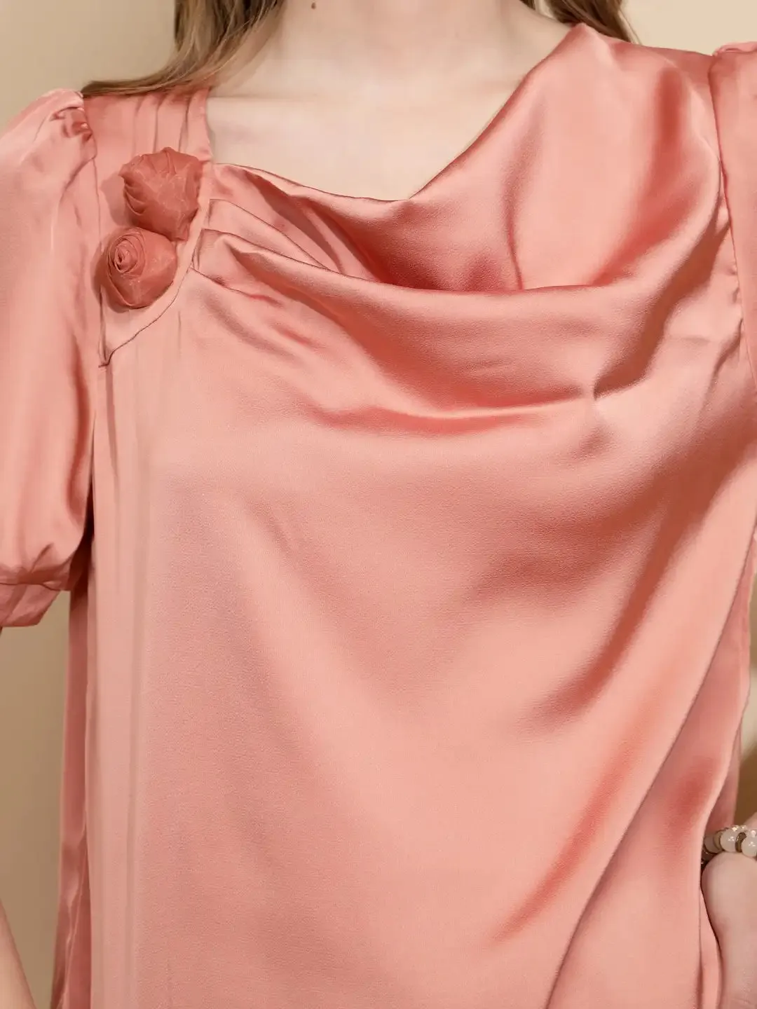 Orange Polyester Blend Loose Fit Blouse For Women
