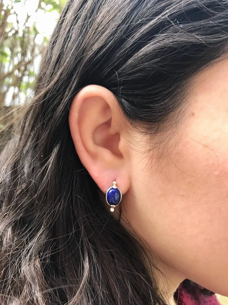Oval Tanzanite Earrings - Blue Vintage Earrings - Large Classic Studs