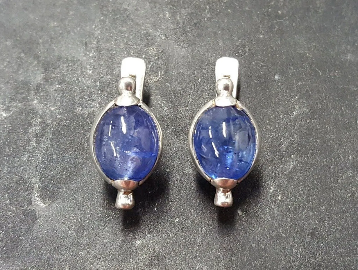 Oval Tanzanite Earrings - Blue Vintage Earrings - Large Classic Studs