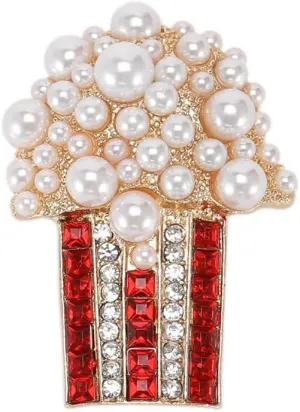 Popcorn Brooch Pins for Women, Pearl Popcorn Brooch Pin, Cute Popcorn Food Brooch Lapel Pin, Bohemian Popcorn Brooches Pins for Women Hat Bag Suit Dress Accessories Jewelry