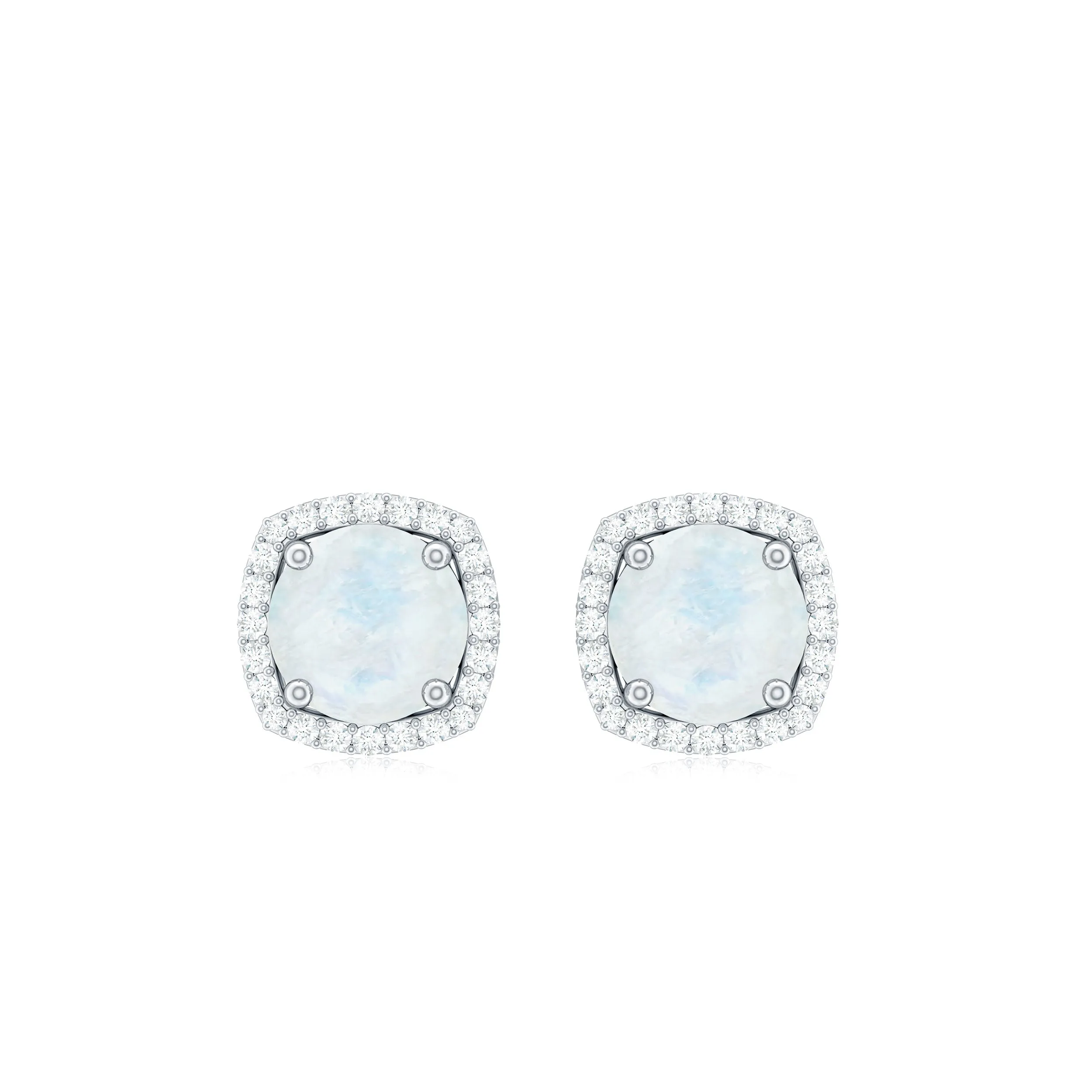 Round Moonstone Classic Halo Stud Earrings with Diamond