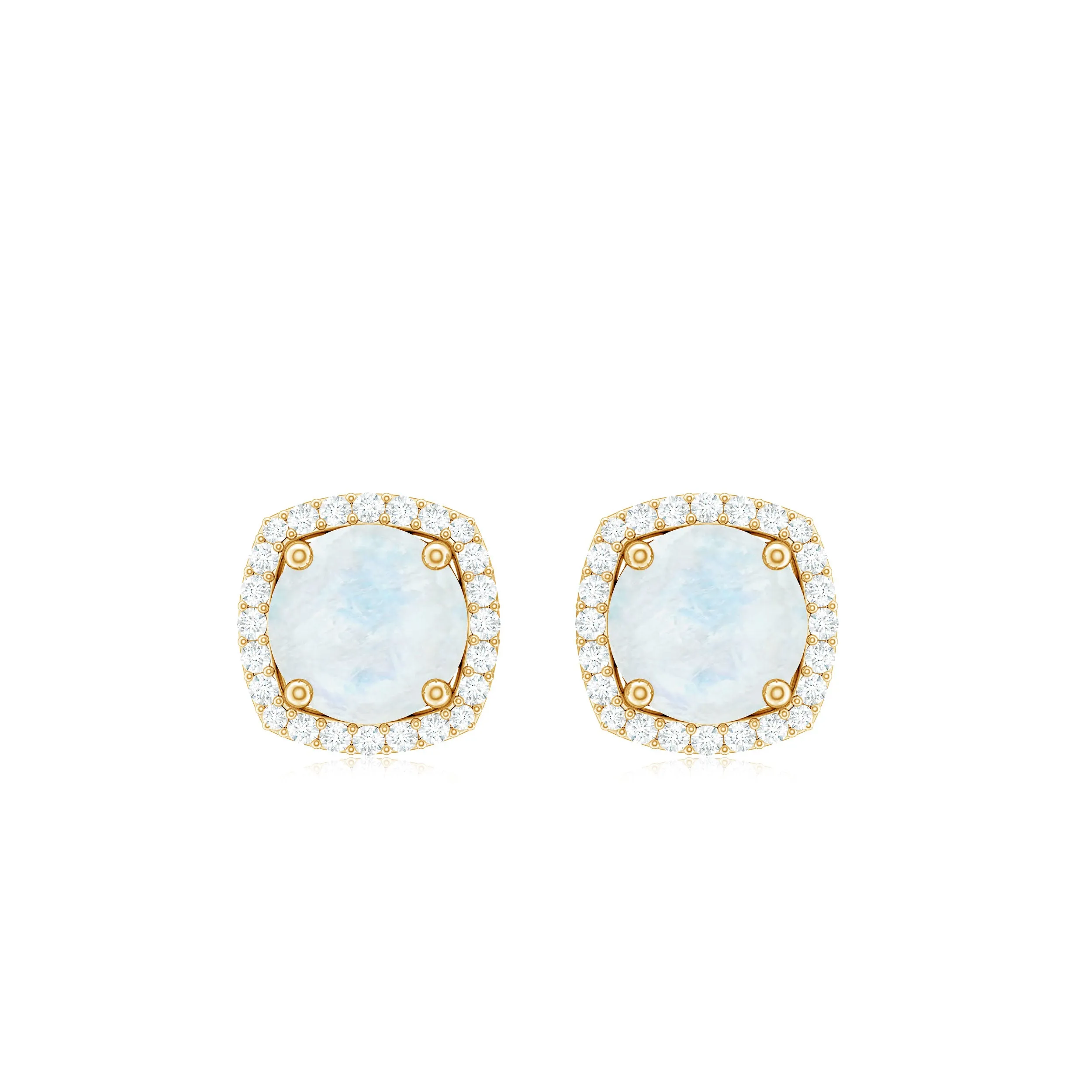Round Moonstone Classic Halo Stud Earrings with Diamond
