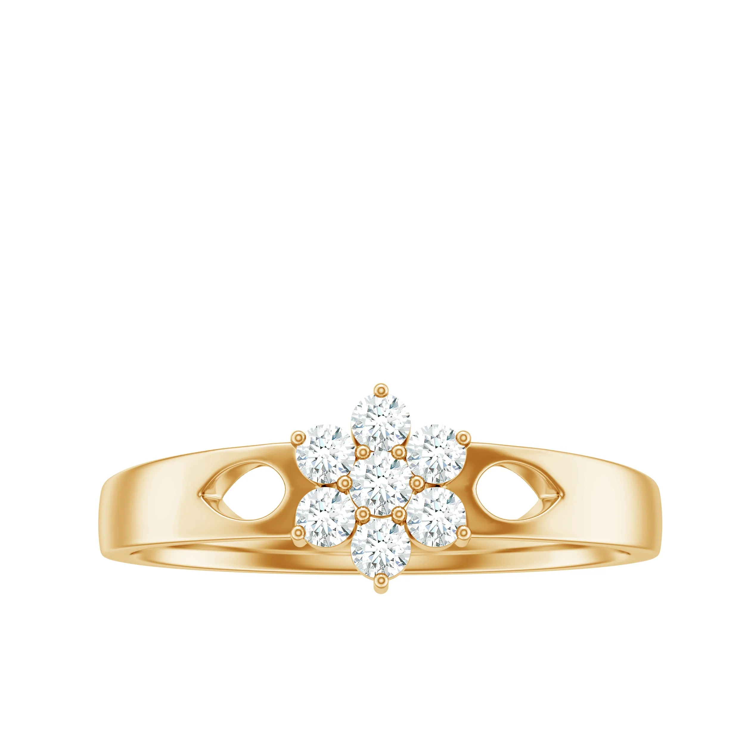 Round Shape Real Diamond Flower Anniversary Ring in Gold