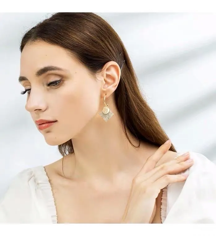 S925 Sterling Silver Post Gold-tone Coin Earrings